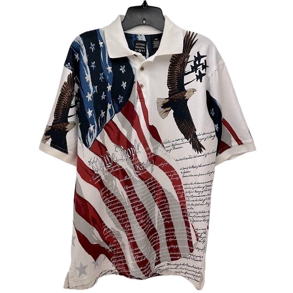 Cotton Traders Sport Soaring Eagle American Flag Shirt Medium Red‎ White …